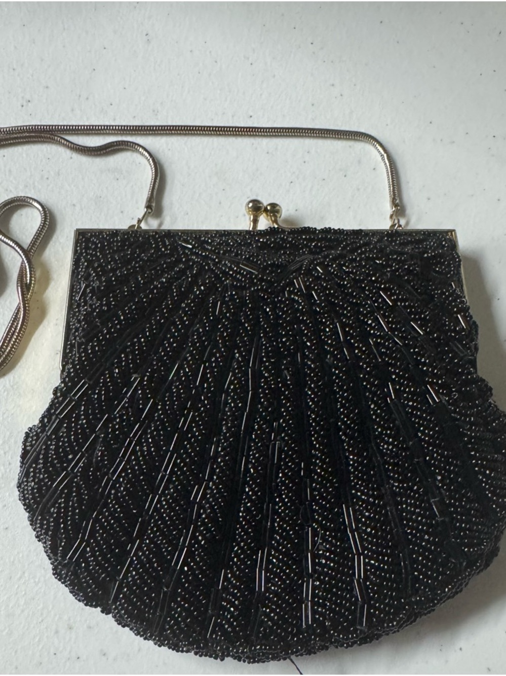 Source Unknown Black Beaded Evening Clutch with Chain